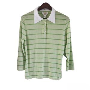 Talbots Pure Cashmere Green Striped Removeable Collar Women Size M NEW FLAW